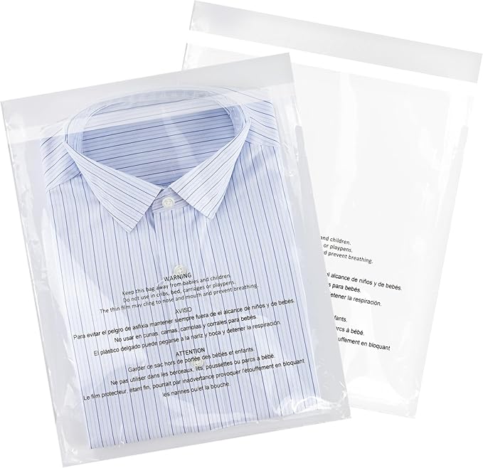iMailer - 500 Pcs - 14" x 20" Poly Bags with Suffocation Warning Self Seal- Clear Shipping Bags 1.6 Mil for Clothing, Shirts, Packaging - Permanent Adhesive