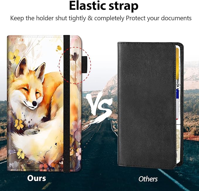 Car Registration and Insurance Holder, Leather Car Glove Box Organizer, Cool Car Accessories for ID, Driver's License Cards & Essential Document,business cards,Men&Women,Watercolor Foxs