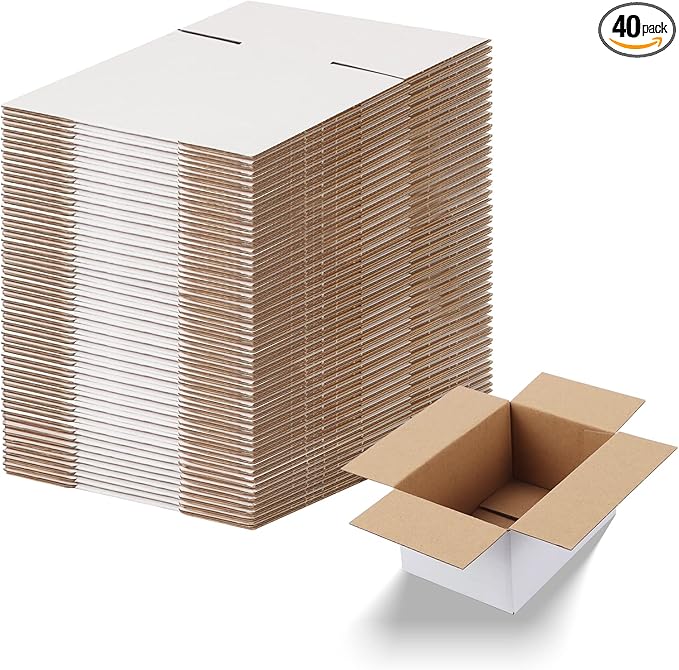 Calenzana 6x4x3 Shipping Boxes Set of 40, White Corrugated Cardboard Box for Mailing Packing Gifts Small Business