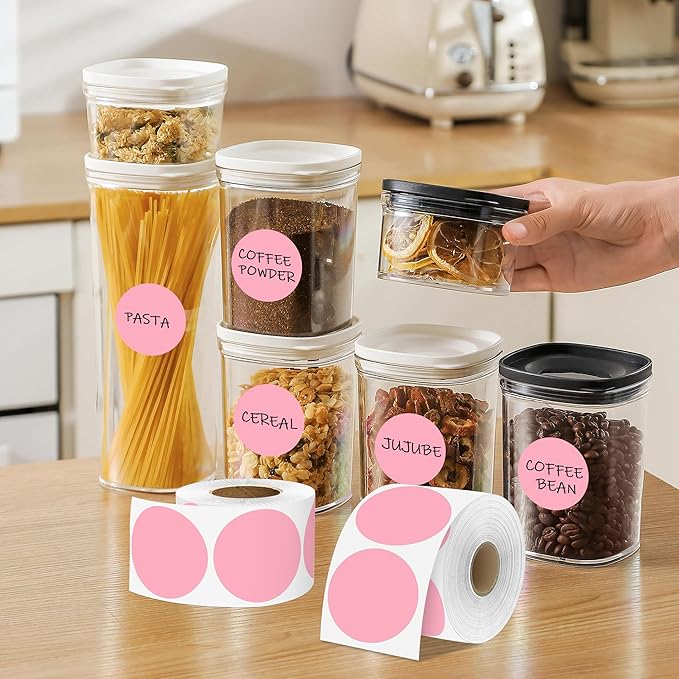 2 Inch Pink Circle Stickers, Permanent Sticky Dots, 500 Pcs Roll, Colored Dot Stickers for Toddlers, Drafting Dots, File Classification Stationery Labels
