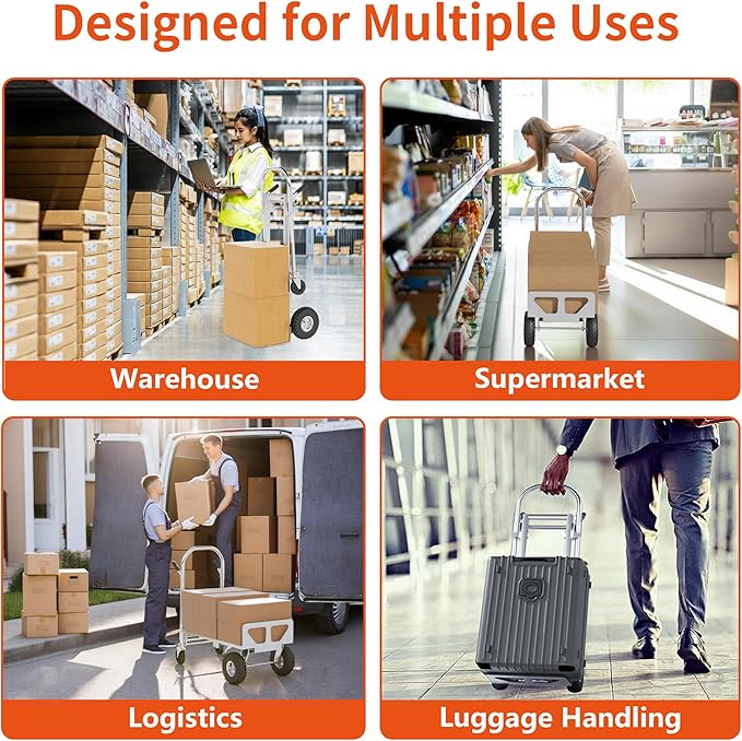 800 LBS Dolly Cart with Wheels, 2 in 1 Folding Hand Truck, Stainless Steel Heavy Duty Industrial Convertible Hand Cart, Utility Collapsible Hand Truck Dolly for Warehouse, Home, Office, Etc
