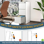 3 Drawer File Cabinet with Lock, Vertical Filing Cabinets for Home Office, Metal Storage Cabinets, Heavy Duty File Cabinet for Letter/Legal/A4/F4 Size Amssebly Required, White