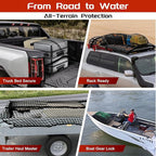 Truck Bed Cargo Net, High Elastic Cargo Net with Storage Bag and 8 rustproof Buckles, Stretchable from 4'x4' to 7'x7' Ideal for ATV, SUV, UTV, Truck and Boat Use, Double Layer