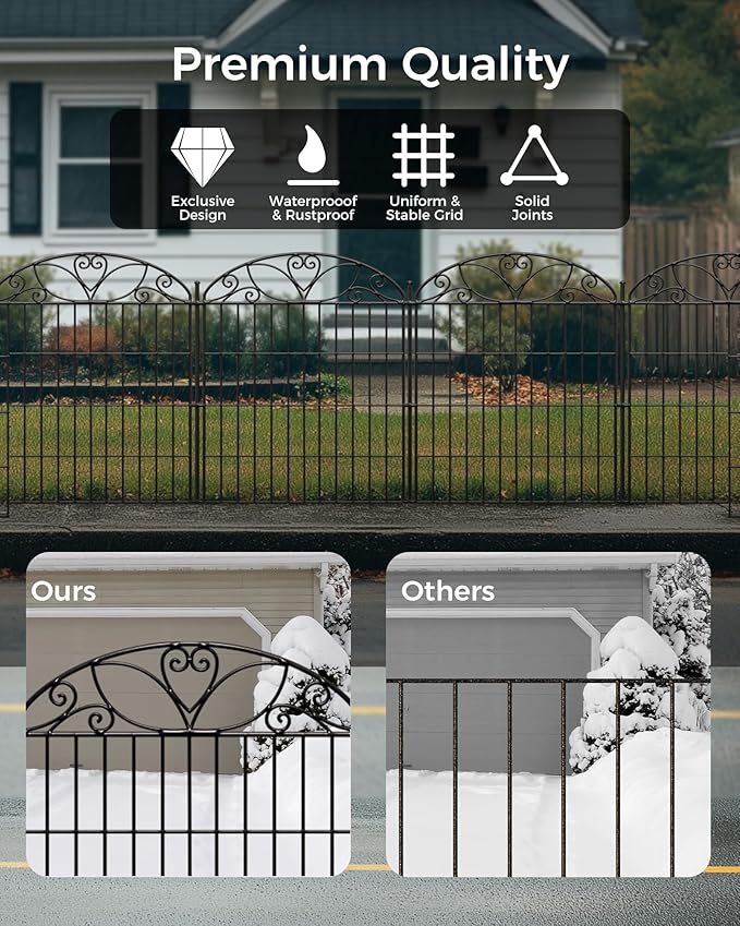 10 Panels No Dig Decorative Outdoor Garden Fence with Gate, 40 in(H) X 23.6 ft(L) Animal Barrier Fencing, Rustproof Portable Fence, Temporary Dog Fence Outdoor for Yard, Outside, Backyard