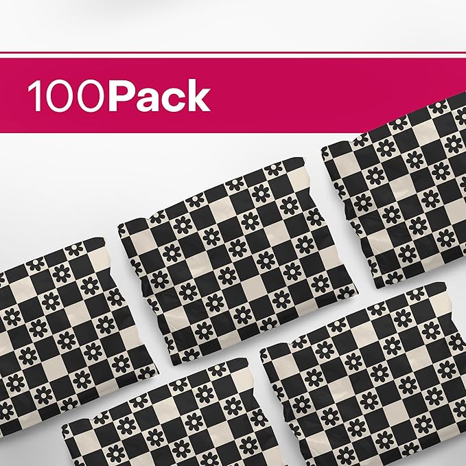 10x13 Poly Mailers – Checkerboard Daisy – Waterproof, Tear-Resistant Shipping Bags with Adhesive Seal – 100 Pack – Package Mint