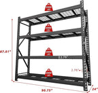8000LBS 91 "W x 24 "D x 87 "H Storage Shelves, 4-Tier Adjustable Metal Shelving Units and Storage, Iron Industrial Shelving for Garage, Warehouse, Basement, Black