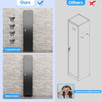 Aobabo Metal Broom Closet Storage Cabinet with Wheels, 72'' Tall Steel Cleaning Tools Garage Cabinet with Pegboards and Hooks,Assembly Required,Black