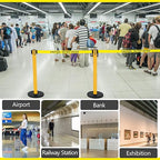 Therwen 12 Pack Heavy Duty Crowd Control Stanchions 9.8 ft Stainless Steel Stanchion Set with Safety Barrier Post Retractable Belt and Sign Holder Crowd Control Barrier(Caution Belt, Yellow)