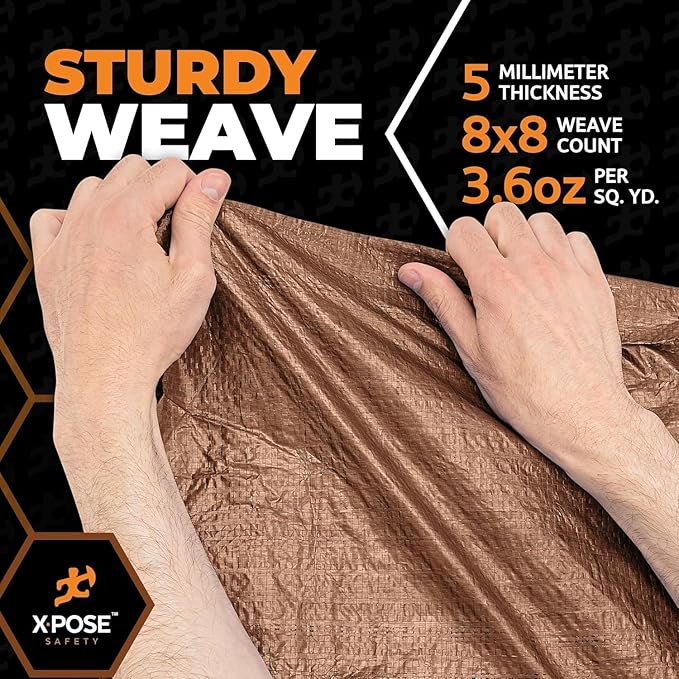 Multipurpose Protective Cover Brown Poly Tarp 5' x 7' - Bulk Half Pallet (1050 Pack) Durable, Water Resistant, Weather Resistant - 5 Mil Thick Polyethylene - by Xpose Safety
