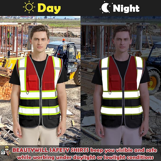 BeautyWill Custom Logo 10/20 Pack Safety Vest Class2 High Visibility Vest with Pockets Breathable Construction Vest Bulk