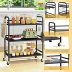 HDANI 3 Tier Metal Rolling Utility Cart,High Capacity Multi Purpose Heavy Duty Cart for Office,Kitchen,Living Room,Bedroom,Black