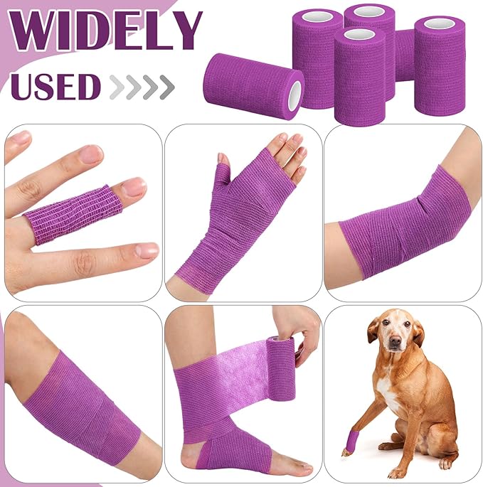 Treela 36 Pcs Self Adherent Bandage 4" X 5 Yard Wrap Breathable Cohesive Bandage Elastic Adhesive Tape for Stretch Athletic Sports Wrist Ankle(Purple)