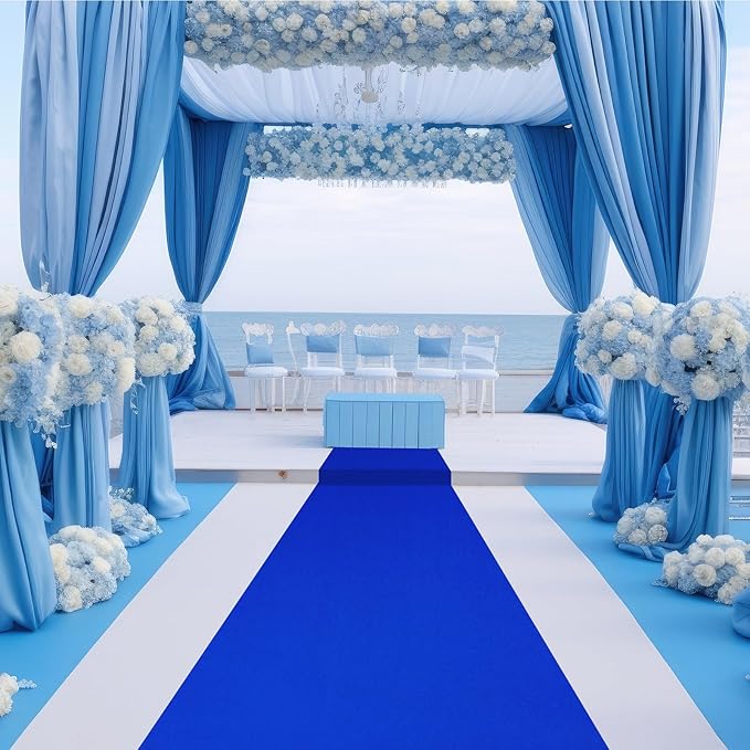 Preboun 3.9 x 60 ft Carpet Runner for Party Felt Runway Rug Runner Rug with Carpet Tape for Halloween Wedding Christmas Xmas Thanksgiving Outdoor Accessories Wedding Party Hallway(Royal Blue)