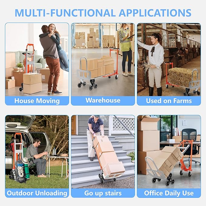 4 in 1 Industrial Convertible Stair Climbing Cart 1000 LBS Capacity, Heavy Duty Aluminum Hand Truck Dolly Cart with Solid Wheel, Folding Stair Climbing Cart Trolley for Transport Logistics Moving