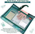 Pendancy Mesh Zipper Pouch A4 Size, Large Double Pocket Lightweight Nylon Transparent File Bag with Handle, 11x13.8 in Foldable Document Storage for Puzzle Project/Cross Stitch/Travel/Office (Green)