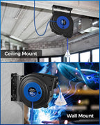 Retractable Extension Cord Reel, 50 FT Heavy Duty Power Cord, 14AWG/3C SJTOW, 3 Grounded Outlets Lighted Triple Tap, 13 Amp Circuit Breaker, UL Listed, Blue U50CR06