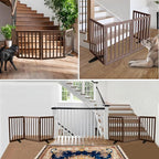 ZJSF Freestanding Indoor Dog Gate for House Foldable Wood Puppy Gate for Doorways Pet Gate for Stairs Extra Wide Pet Fence, Brown, 24" Height 6 Panels