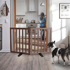 ZJSF Freestanding Indoor Dog Gate for House Foldable Wood Puppy Gate for Doorways Pet Gate for Stairs Extra Wide Pet Fence, Brown, 24" Height 2 Panels