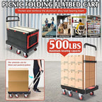 Collapsible Hand Truck w/Foldable Basket & Brake Wheel, Retractable Platform & Handle Heavy Duty 500lbs Capacity, Sponge Grip,Convertible Folding Dolly Cart for Luggage,Travel,Delivery & Storage