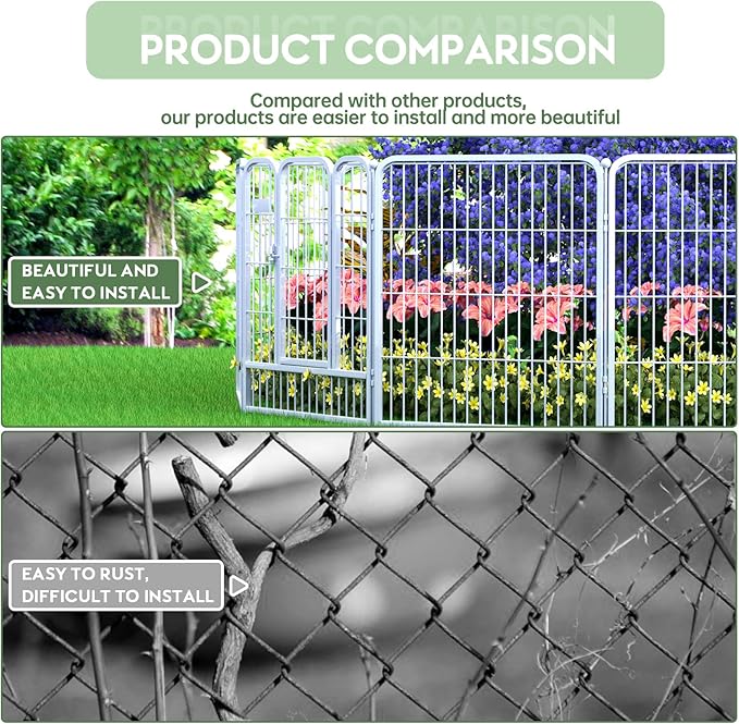 ZXMOTO Decorative White Garden Fence 24 Pack for Pets Dogs 32in (H) x 55ft (L),Metal Wire Fencing Border Animal Barrier,Flower Bed Border for Landscape Patio Yard Outdoor, White