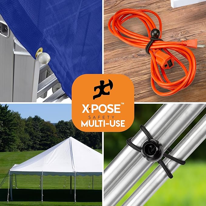 Xpose Safety Bungee Ball Cords 9" 10 Pack Heavy Duty Assorted Colors Black and White Stretch Rope with Ball Ties for Canopies, Tarps, Walls, Cable Organization