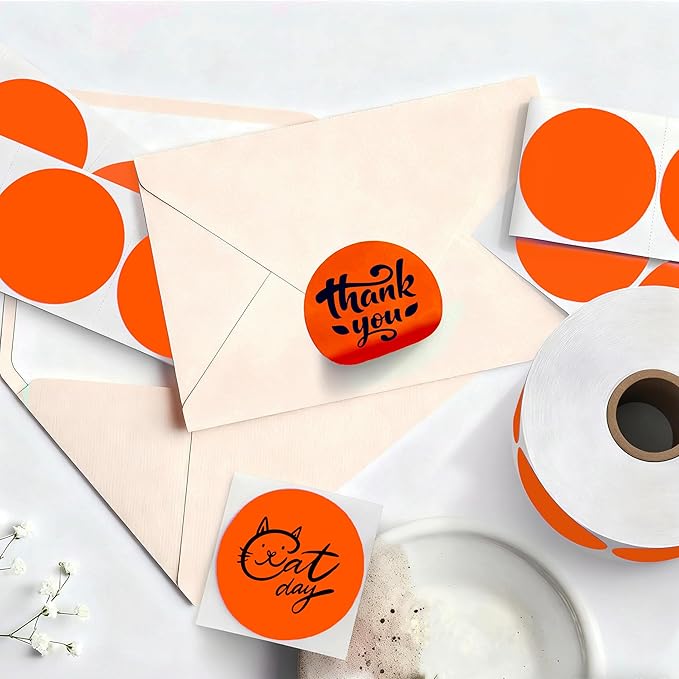 2 inch Dot Stickers Labels Circle Garage Sale Sticker 750Pcs Round Thermal Printer Stickers Printable Writable Price Labels for Yard Sale, Fluorescent Orange