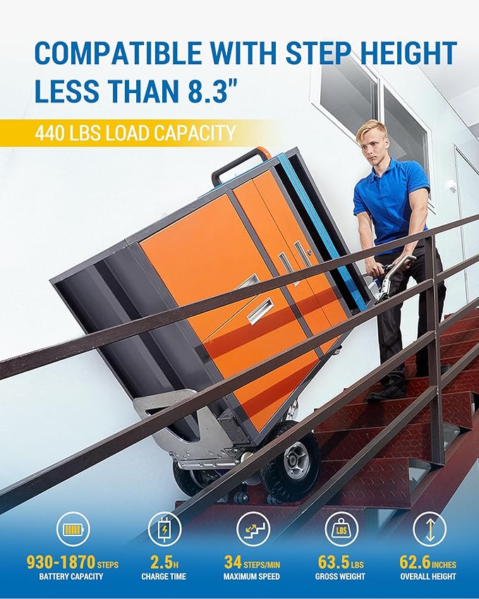 ZW7250GC Electric Stair Climber, 550lb Load Capacity Heavy Duty Stair Climbing Cart Aluminum Powered Stair Climbing Hand Truck with Foldable Handle Solid Wheel Brake System