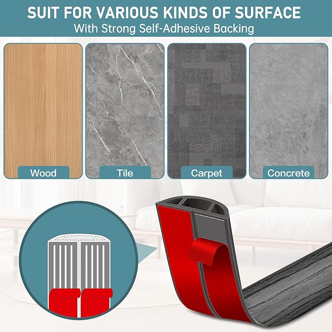 Floor Cord Cover Self Adhesive Cord Hider Floor Extension Cord Covers for Floor Power Cord Protector Cable Management Prevent Cable Trips Cable Cavity 0.59" W x 0.31" H (Deep Grey Wood, 20Ft)