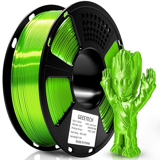Geeetech Silk PLA Filament 1.75mm 3D Printer Filament Apple Green, Metal-Like Shiny Silk PLA Filament, 1kg (2.2lbs) 1 Spool, Dimensional Accuracy +/- 0.02 mm, Bright Green