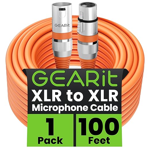 GEARit XLR Male to Female Microphone Cable (100 Feet, 1 Pack) 3-Pin Balanced Shielded Mixer, Recording Studio, Podcast - Orange