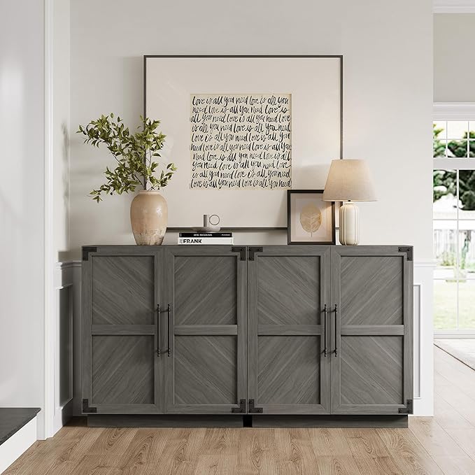 SICOTAS Sideboard Buffet Cabinet with Storage - Modern Farmhouse Credenza with Doors and Adjustable Shelves Fluted Kitchen Buffet Storage Cabinets Coffee Bar Cabinet