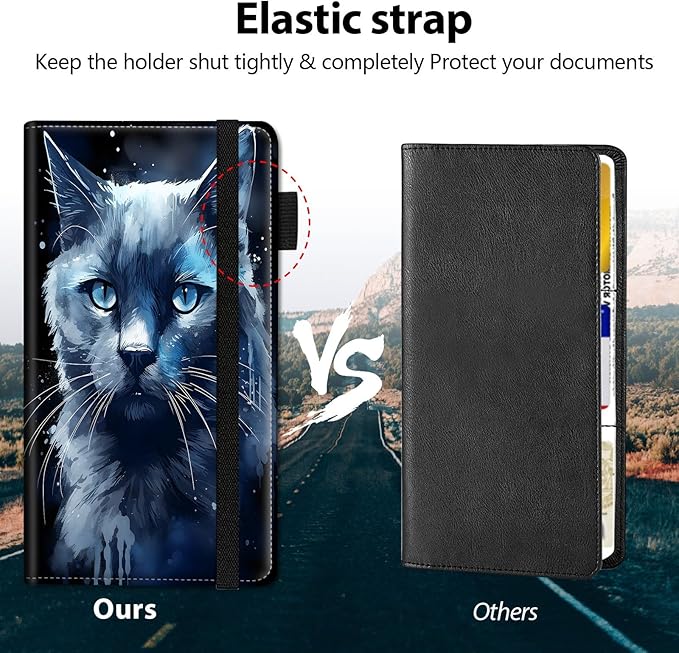 Car Registration and Insurance Holder, Leather Car Glove Box Organizer, Cool Car Accessories for ID, Driver's License Cards & Essential Document,business cards,Men&Women,Blue Cat
