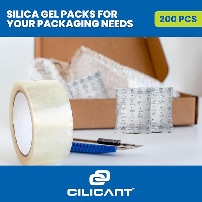 CILICAnt 5-gram Desiccant Pouches, 200 pcs Pack, Food Grade Moisture Absorbers Ideal for Packaging of Shoes, Jewelry, Leather, Clothes or Electronics, Cars - for Home or Commercial Use