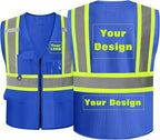 Safety Vest Customize Logo with 5 Pockets & Zipper Reflective High Visibility Vest Class 2 Outdoor Workwear