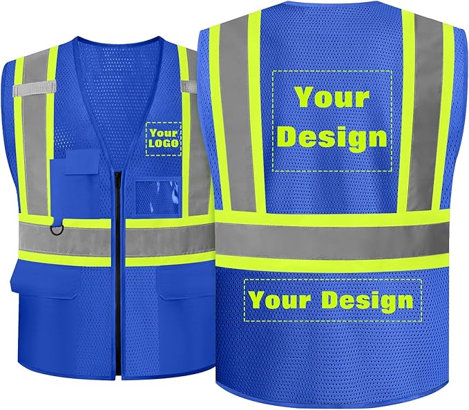 Safety Vest Customize Logo with 5 Pockets & Zipper Reflective High Visibility Vest Class 2 Outdoor Workwear