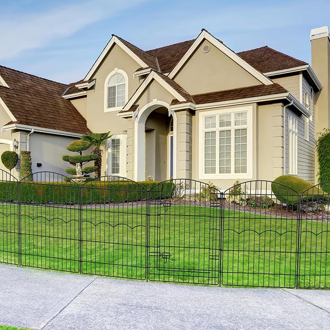 Decorative Garden Fence 12 Panels 29.6ft(L)×38in(H) No Dig Animal Barrier Fencing with 11 Panels + 1 Gate, Metal Garden Fences Rustproof Wire Border Temporary Dog Fence for Patio Yard Outdoor