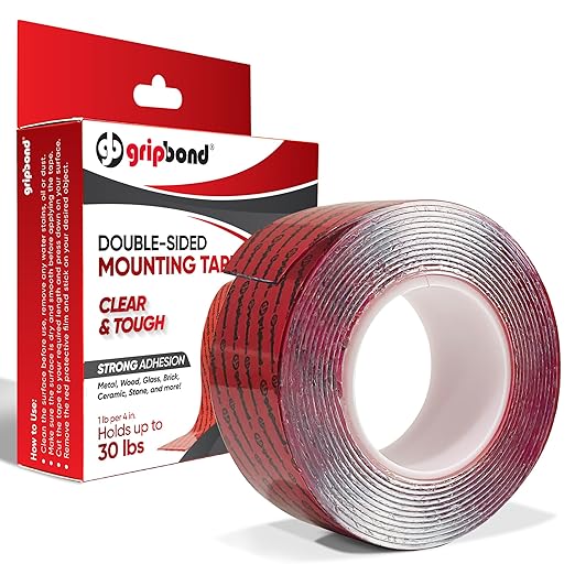 GripBond Clear Double Sided Tape, 1 Roll (10 Ft), 1.2”x120” – Clear Mounting Tape for Hanging Picture, Poster, Carpet, Photo Decorations - Nano Adhesive for Home, Office, Indoor & Outdoor Use