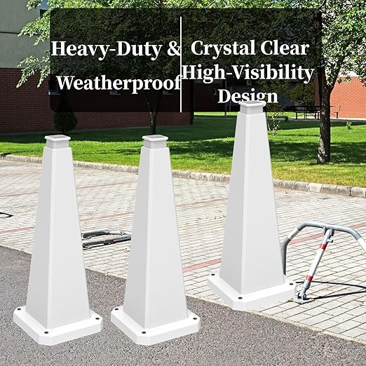 BESEA 6 Pack 28" Bright White Traffic Safety Cones with Weighted Base, High-Visibility Parking Cones for Driveways, Business Parking Lots, Garages, Indoor/Outdoor Use