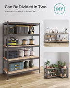 SONGMICS 5-Tier Storage Shelves, Load 2310 lb, Garage Storage, Boltless Assembly, Adjustable Shelving Unit, 23.6 x 47.2 x 70.9 Inches, for Study Shed Basement, Gray and Natural Beige UGLR600G01
