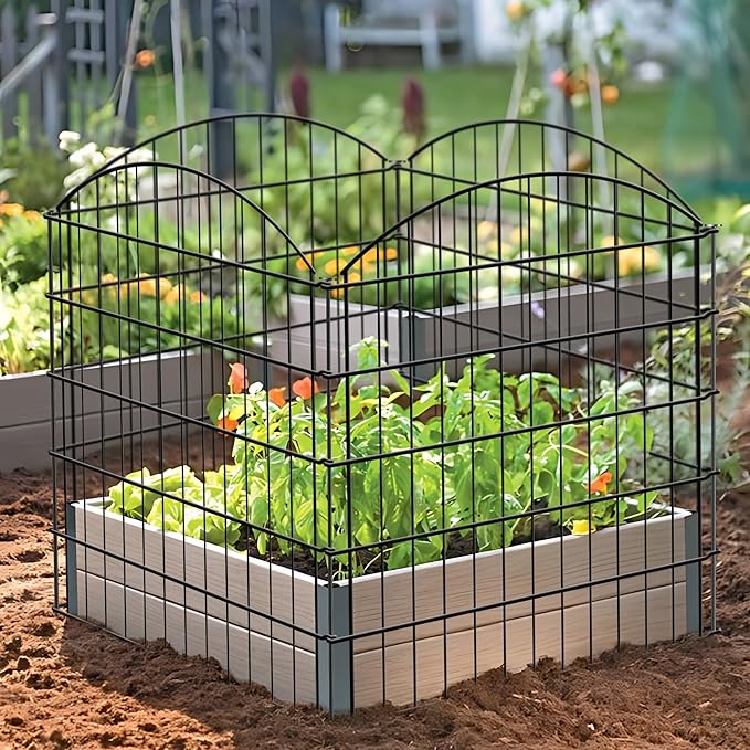 Metal Garden Fence 32 in H x 28 in W 5 Panels (4 Panels + 1 Gate) Total Length 11.6 ft, No Need Dig Rustproof Animal Barrier Fencing Border Fence for Dog, Patio,Yard, Landscape, Flower Bed