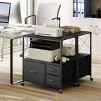 File Cabinet with Charging Station, 3 Drawer Lateral Filing Cabinet for Home Office, Mobile Printer Stand with Open Shelf, Fits A4/Letter Size File, Nonwovens Drawer, Black FCHB98E01