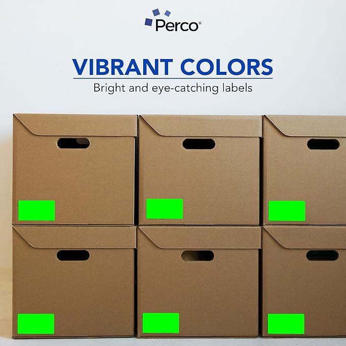 Perco Fluorescent Green 3x5 Inch Perforated Sticker Labels — 150 Stickers/Roll — with Permanent Adhesive for Inventory Management, Color Coding, Moving Boxes, Retail, Organizing & Crafts — Made in USA