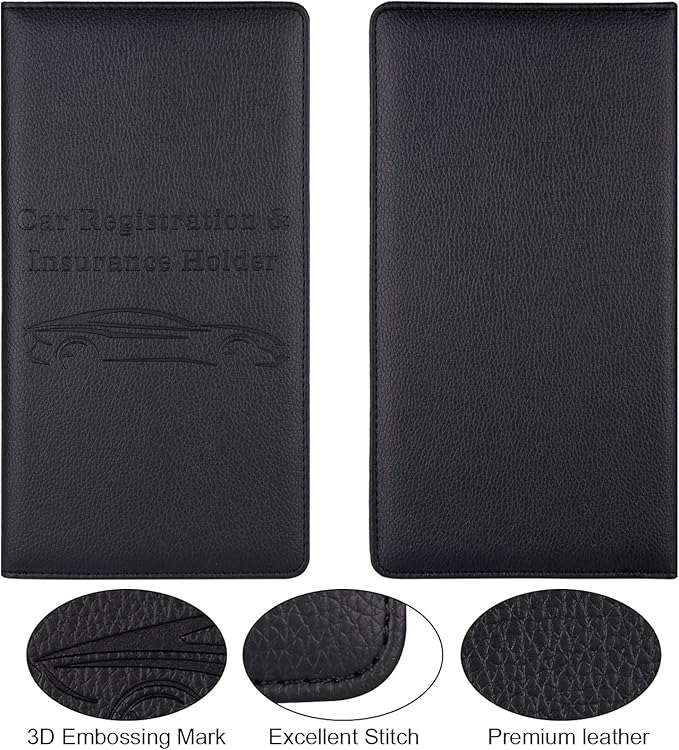 Cacturism Car Registration and Insurance Holder with Magnetic Shut, Vehicle Glove Box Car Organizer, Men Women Interior Car Accessories for Cards, Essential Document, Driver License, Black