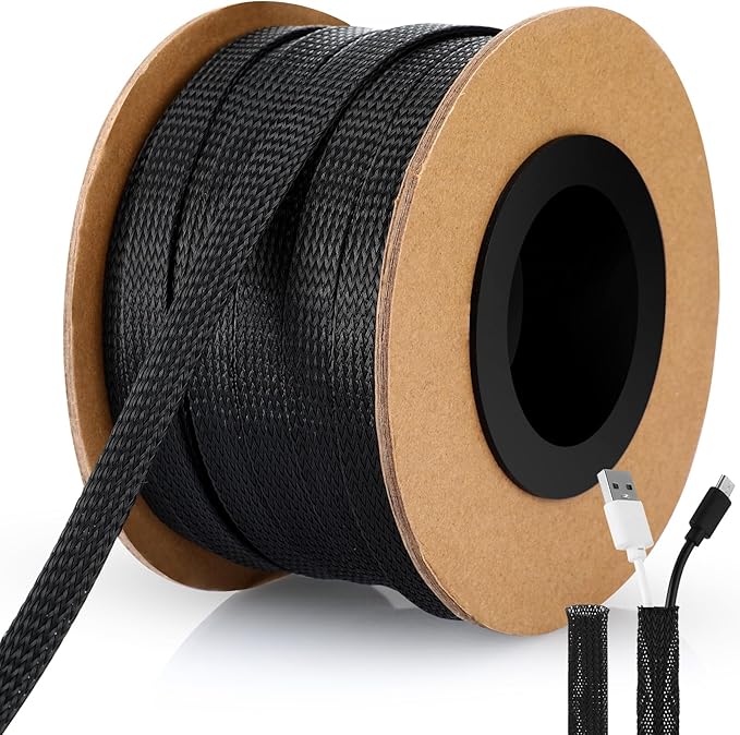 Pangda 300 Feet 1/2 Inch Wire Loom PET Expandable Braided Sleeving Braided Sleeve for TV, Computer, Home Theater (Black)
