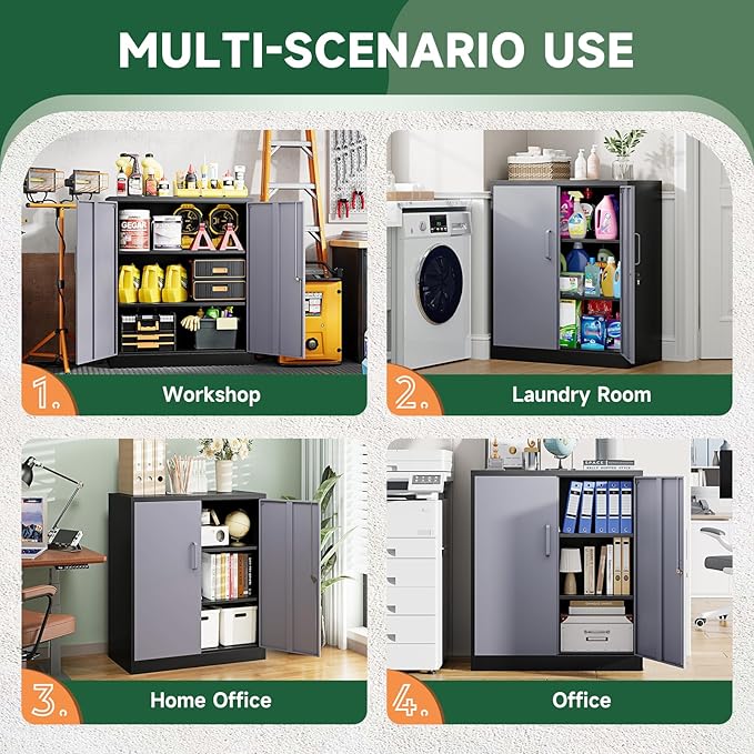 Letaya Metal Storage Cabinets with Lock Door and Shelves, Steel Garage Tool Cabinets for Home,Office, Warehouse,Lockers (36“-Black&Gray)