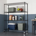 Trinity Basics 4-Tier Adjustable Wire Shelving with Wheels for Kitchen Organization, Garage Storage, Laundry Room, NSF Certified, 600 to 1800 Pound Capacity, 60” by 24” by 72”, Black