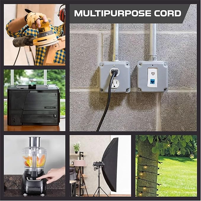 Outdoor Extension Cord Waterproof 5 FT, Black 16/3 SJTW Heavy Duty, Flexible 100% Copper 3 Prong Extension Cord for Lawn, Garage,UL Listed