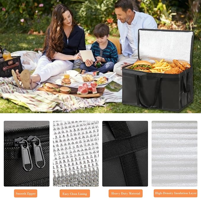Insulated Bags for Food Delivery, XXXL Pizza Delivery Bags for Hot and Cold Food, Large Capacity Reusable Cooler Bag Keep Food Warm for Grocery Shopping and Catering, Doordash, Travel