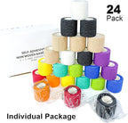 [24Pack 2" x5 Yards] Self Adhesive Bandages Vet Wrap, Wrap Tape Athletic Cohesive Bandage for Sports Injury, Strain, Knee&Wrist, Ankle Sprains. First Aid Non-Woven Bandages