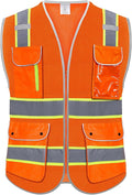 High Visibility Safety Vest - Reflective Breathable Mesh with 9 Pockets, Front Zipper for Men & Women - Meets ANSI/ISEA Standards